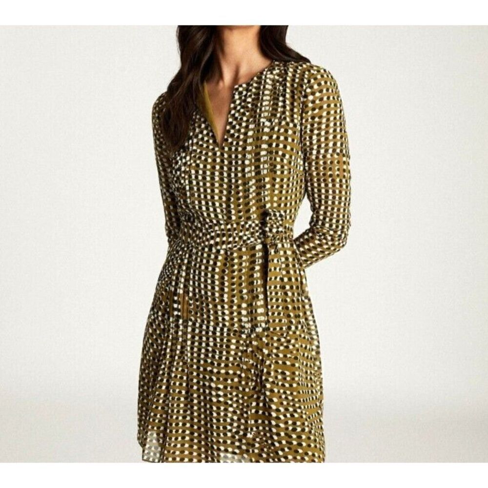 Reiss Dress Size 6 Green Black Elissa Spot Printed Flippy Dress Pleated Mini